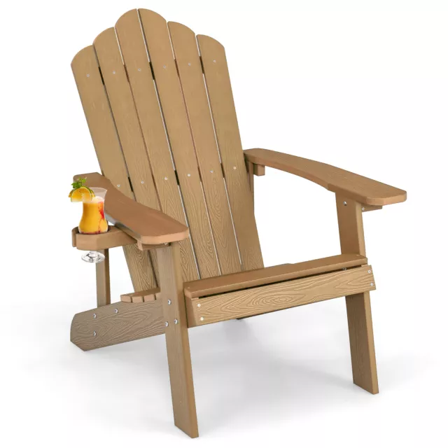 Patio HIPS Adirondack Chair w/Cup Holder Weather Resistant Outdoor 380 LBS Teak
