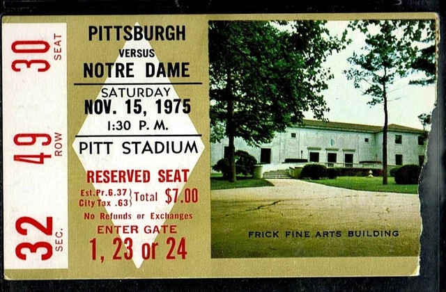 1975 FOOTBALL TICKET NOTRE DAME PITTSBURGH TONY DORSETT 303yds NCAA RECORD!