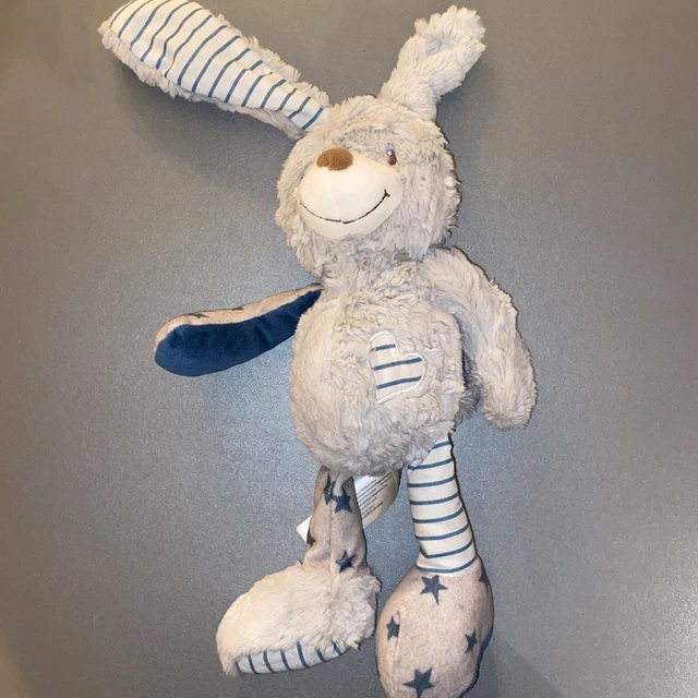 doudou peluche lapin gris rayé bleu etoiles coeur TAPE A L'OEIL TAO