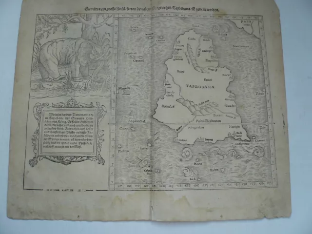 Sri Lanka, map, Sebastian Munster, anno 1560 Woodcut, ORIGINAL EARLY PRINT