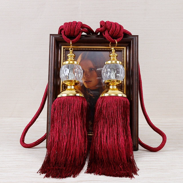 1 Pair Curtain Holdbacks Rope Tie Backs Tassel Tieback Beaded Ball Home Decor 2