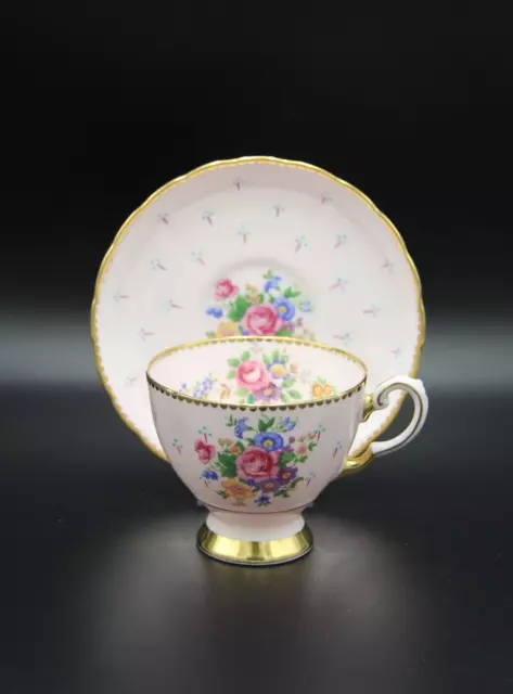 1947+ Tuscan China Pastel Pink & Gold Floral Cup & Saucer 749H Made in England