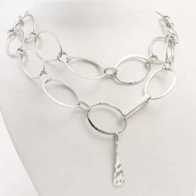 Robert Lee Morris Sterling Silver Opera Oval Link Triangle Pendant Necklace 36in