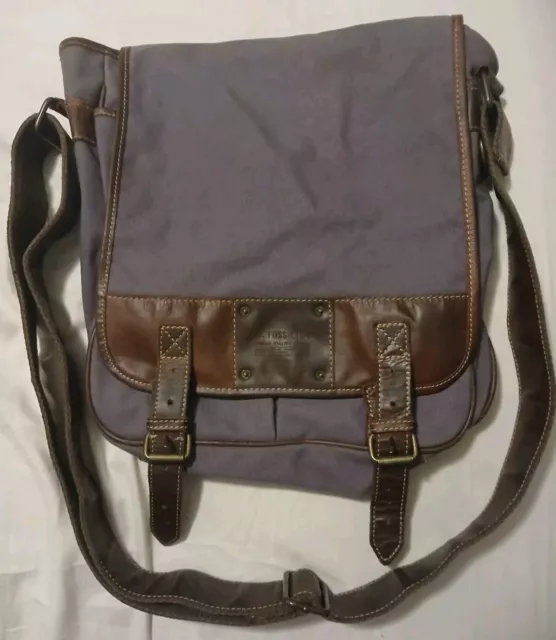 VINTAGE FOSSIL 54 Men's Canvas Genuine Leather Messenger Bag Briefcase ...