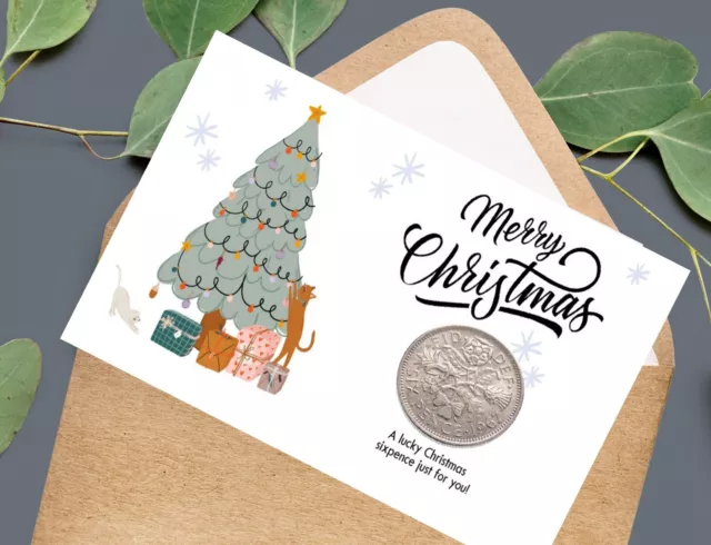 Christmas Card & Envelope 2023 - XMAS Gift, SIXPENCE - MultiPack 1, 3, 5, 10, 20