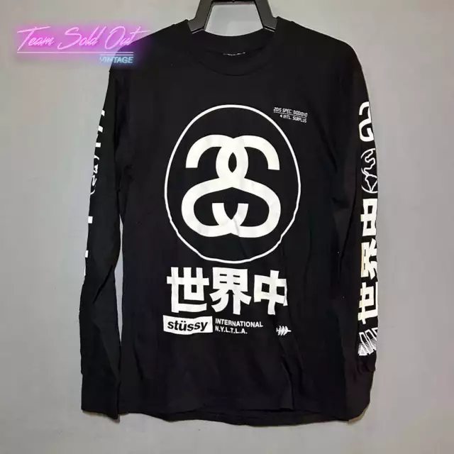 Vintage New Stussy Black International SS Link Long-Sleeve Tee T-Shirt Small