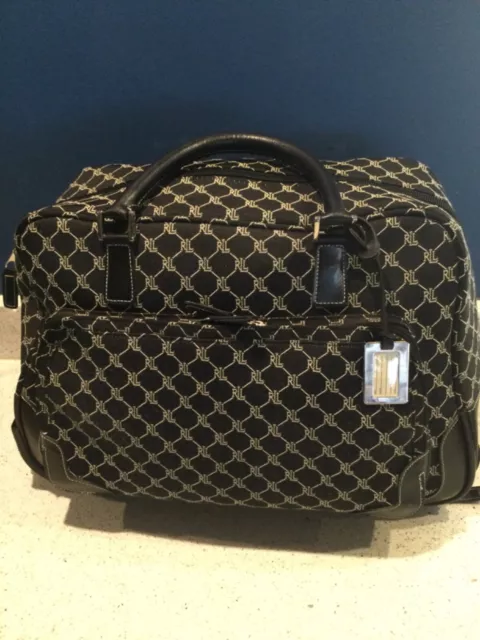 Lauren Ralph Lauren Logo Carry On Luggage Rolling Duffle Brown Canvas/Leather