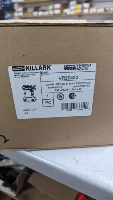 Hubbell Killark Receptacle w/ Angle Adapter VR20422-S39 200A 600V 3W 4P Used