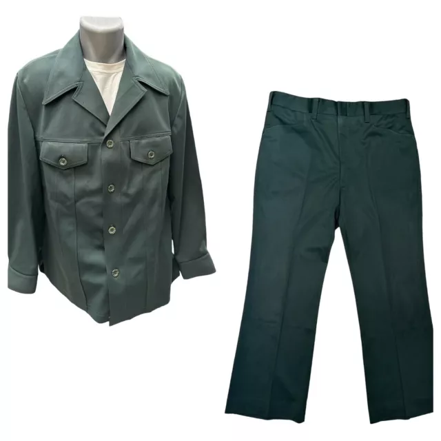 Vintage Leisure Suit Polyester Mens 44 Jacket 40 29 Pants Disco Green 60s 70s