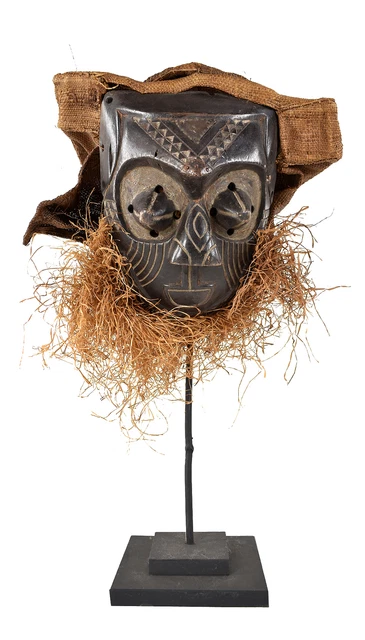 Kuba Goggle Eyed Mask Congo Raffia Wood African Art