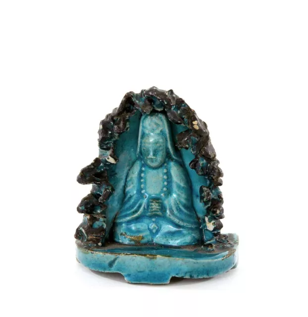 16C Chinese Fahua Grotto Form Turquoise Porcelain Kwan Yin Buddha Shrine