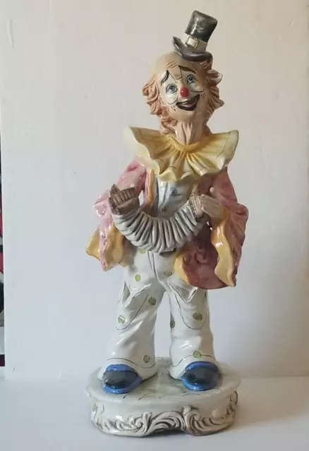 Capodimonte Ceramic Clown Statue 23" Figurine, Vtg, Italy Crown N Marking As Is