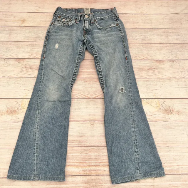 True Religion Joey Men's Medium Wash Denim Jeans 29x33 Twisted Flare Distressed
