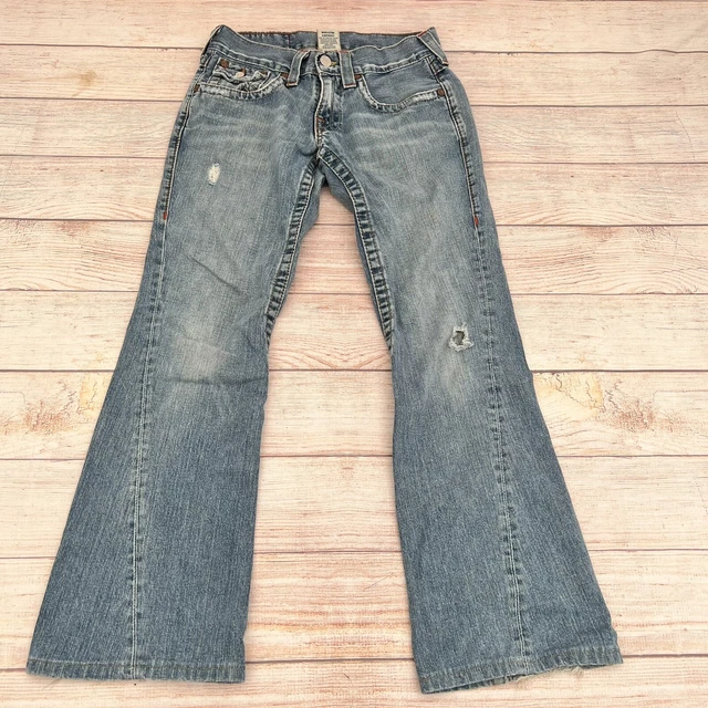 True Religion Joey Men's Medium Wash Denim Jeans 29x33 Twisted Flare Distressed True Religion Joey Men's Medium Wash Denim Jeans 29x33 Twisted Flare Distressed