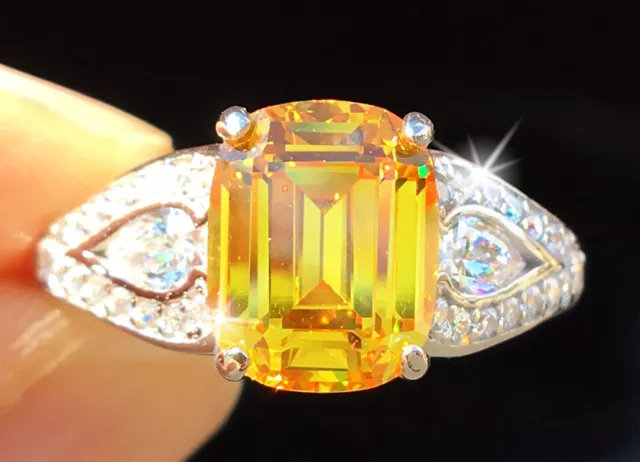 3 ct Canary Emerald Cut Ring Brilliant Top Quality CZ Moissanite Simulant 7