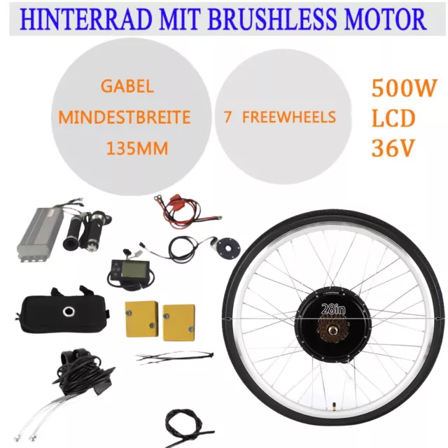 28 Zoll LCD Hinterrad Motor E-Bike Umbausatz 36V 500W Ebike Conversion Kit Neu