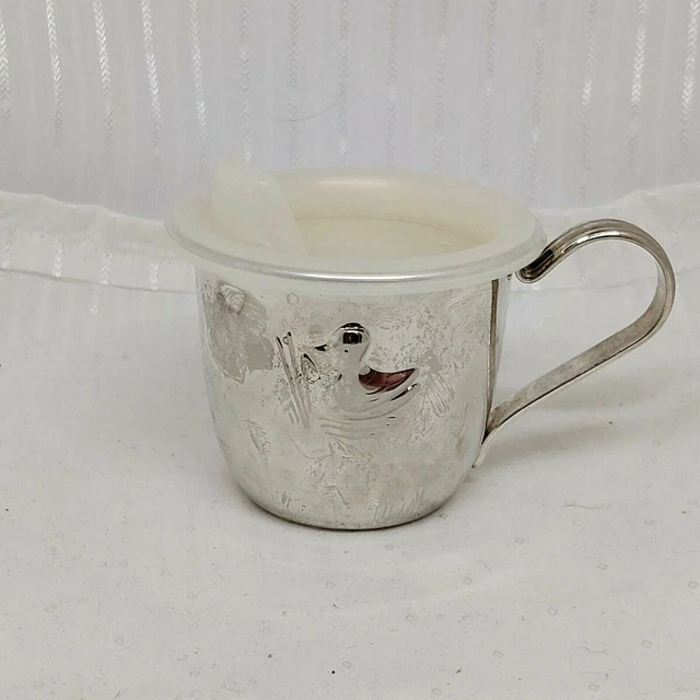 Vintage Stainless Steel Sippy Cup With Plastic Lid-Embossed Duck