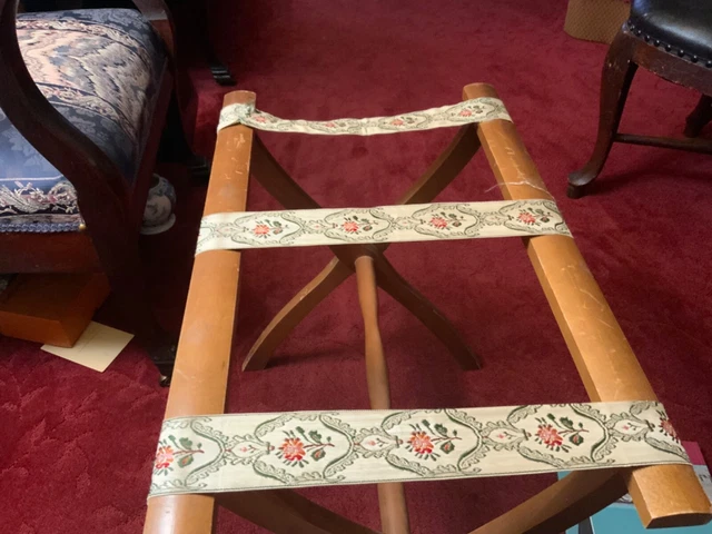 Genuine Scheibe Wood & Floral Tapestry Folding Luggage Rack