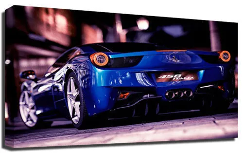 Blue Ferrari 458 Sports Car Photography Premium Framed Canvas Art Print Chris…