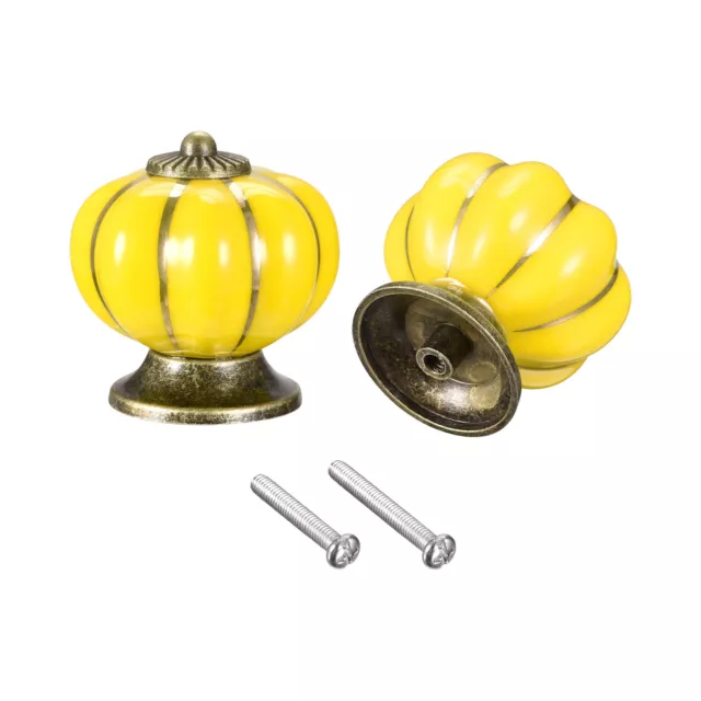 Tiradores de Cajón de Cerámica, Pomos de Forma de Calabaza 40x40mm Amarillo 2uds