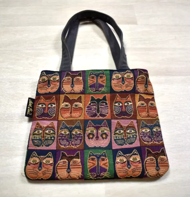 90s Laurel Burch Tote Handbag Cats Canvas Shoulder Bag Vintage