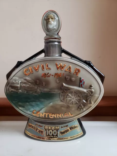 VINTAGE JIM BEAM Whiskey Decanter Bottle Civil War Centennial 1861-1961 ...