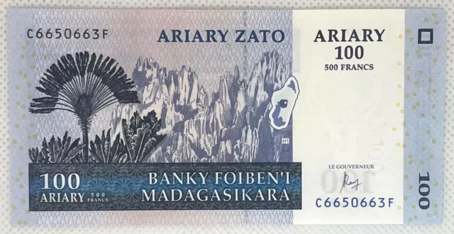 100 Ariary Billets de Banque Madagascar Unz 2004 Paper Money Unc. Le Grand