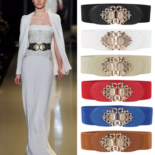 Women Ladies Wide Elastic Stretch Cinch Waistband Dress Belt Vintage Fashion NEW