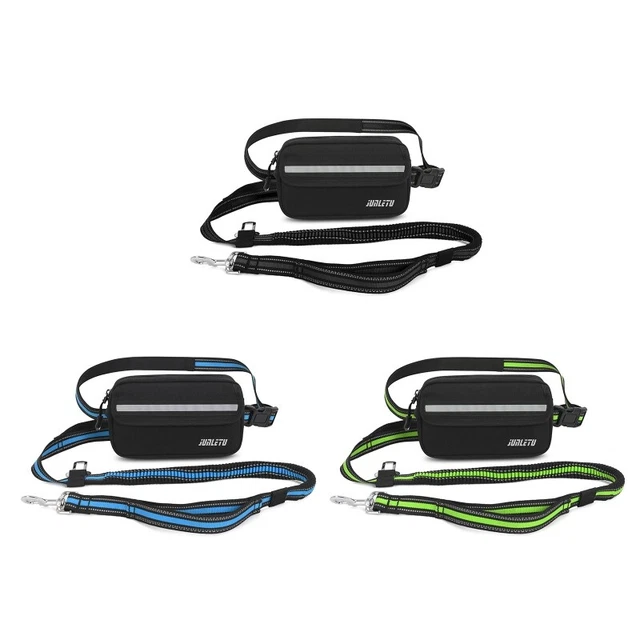 Hands Free Dog Leash with Multi Pouches, Bungee Dog Leash for w/ Reflective Stit