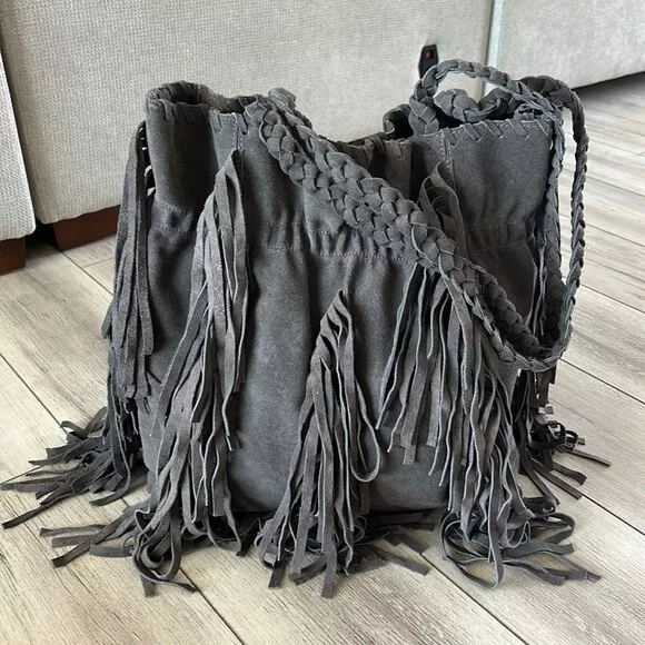 RAJ leather fringe boho cowgirl western tote bag hobo bag big