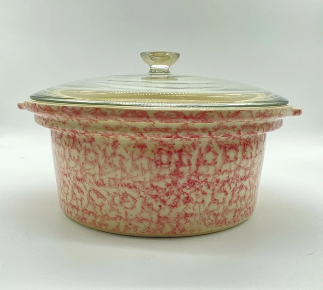 Roseville Workshop Gerald Henn Red Spongeware 2 qt Baking Casserole Dish & Lid