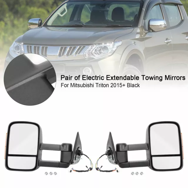 Pair of Electric Extendable Towing Mirrors for Mitsubishi Triton 2015+ Black D1