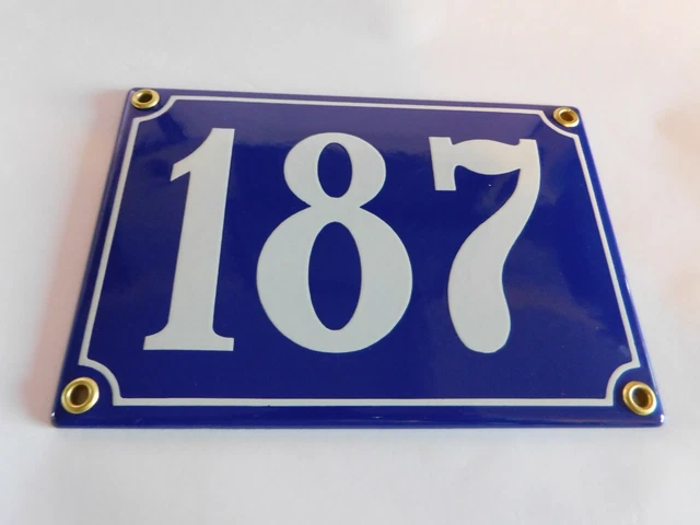 Antique French Blue  Genuine Enamel Porcelain House Door Number Sign / Plate 187