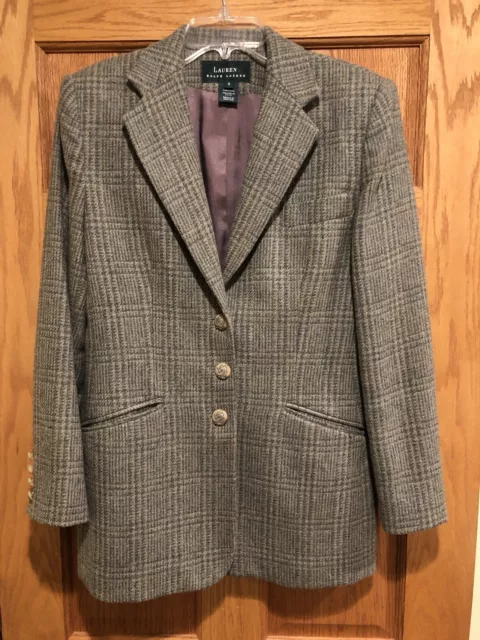 Vintage Lauren Ralph Lauren Women's Wool Equestrian Blazer Jacket Tweed Size 8