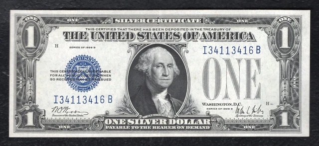 Fr. 1602 1928-B $1 One Dollar “Funnyback” Silver Certificate About Uncirculated