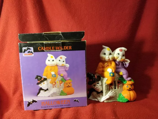 Halloween Tealight Holder Ceramic Ghost Pumpkins RIP