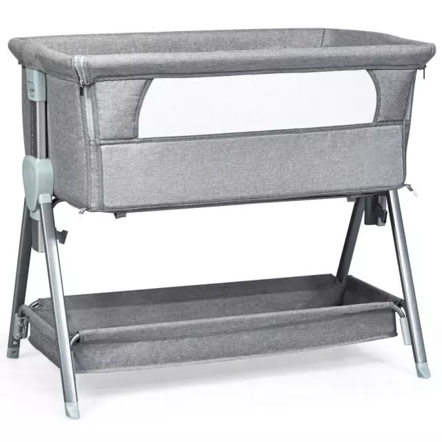 Portables Kinderbett Mit Rollen Höhenverstellbares Beistellbett Grau