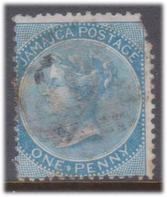 (F36-21) 1860 Jamaica 1d blue QVIC stamp (blunt corner)(space filler) (U)