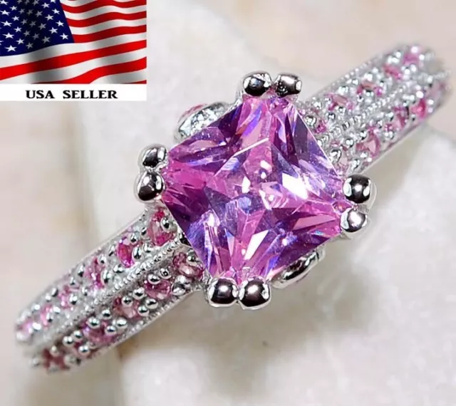 1CT Pink Sapphire 925 Solid Genuine Sterling Silver Ring Jewelry Sz 9 N2-1
