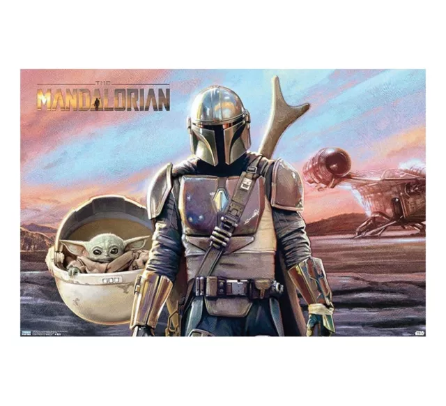 Star Wars The Mandalorian Mando And Grogu With Ship Wall Poster 22 x 34 Child