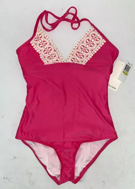 Ella Moss Girls Halter Lace One Piece Swimsuit Pink Size 14