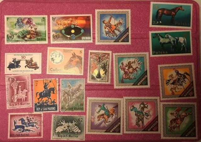 Lot 18 Timbres Chevaux 12 Neuf 6 Obliteres Mnh/Used Horses Set Mongolia Poland