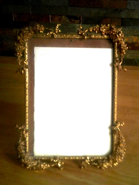 Ancien Grand Cadre Photo à Poser Laiton Verre Biseauté /19