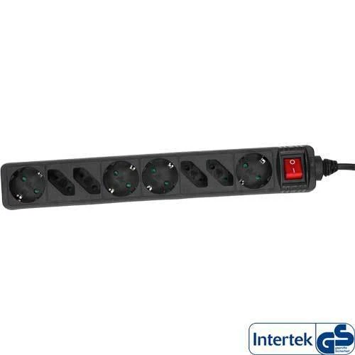 3 x enchufe InLine 8x 4x contacto de protección + interruptor + 4x euros negro 1,5 m