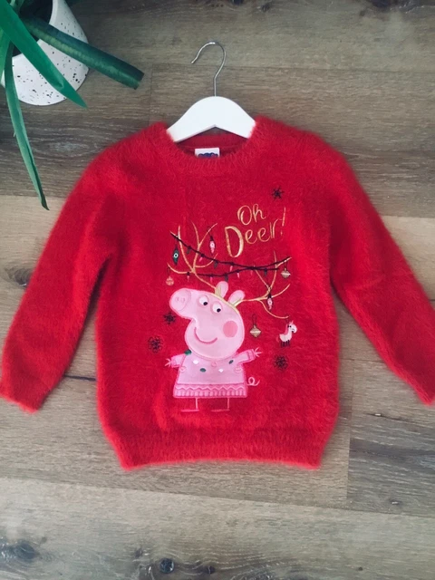 New TU Girls Christmas Festive Red Peppa Pig Soft Fluffy Jumper Age 2-3 Years