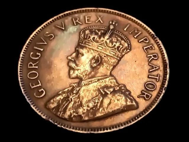 1934 South Africa One Penny 1d George V - Uncirculated -HIGH RELIEF - TONING