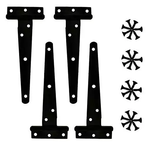 4Pack 6Inch Heavy Duty T-Strap Gate Hinges w/ Screws for Wood Fences Barn Doors