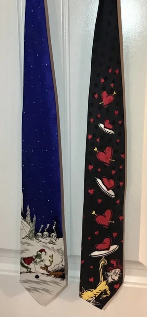 Lot of 2 Vintage Dr Seuss The Grinch &Green Eggs and Ham 100% Silk Ties Both EUC