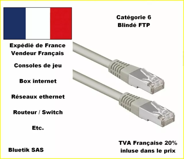 CABLE RESEAU ETHERNET 30m mètres Blindé RJ45 CAT6 XBOX Livebox