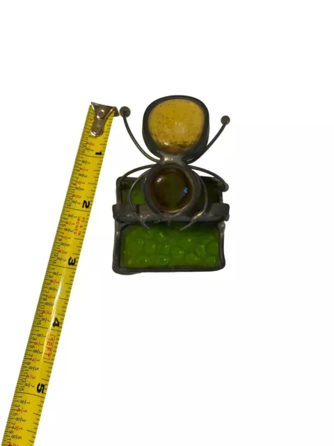 Vintage MCM handmade ant carrying square stained glass figurine collectible 2